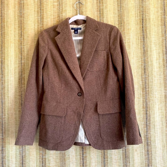 GAP Wool Blazer Top Jacket Suit Coat Women Beige Size 8 Button Fashion Business - Picture 1 of 5